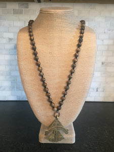 Wooden Necklace with African Brass Pendant