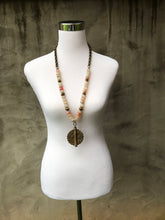 Pink Agate Necklace with African Brass Medallion
