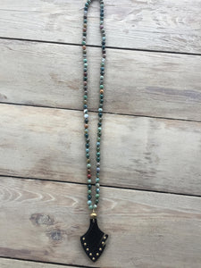 Jasper Knotted Necklace with Horn Pendant