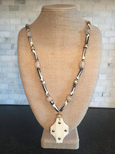African Beaded Necklace With Bone Studded Pendant