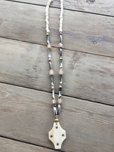 African Beaded Necklace With Bone Studded Pendant