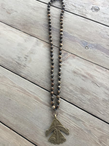 Wooden Necklace with African Brass Pendant