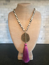 African Bone Beaded Necklace With Large Silky Tassel
