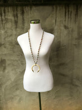 Rolled Paper Bead Necklace with Crescent Bone Pendant