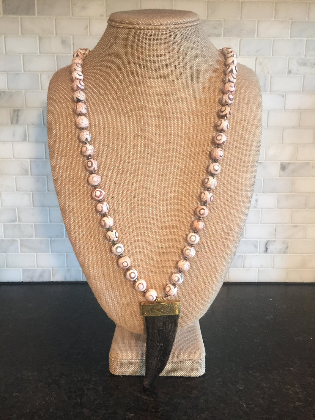 Agate Necklace with Bone Pendant