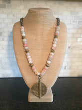 Pink Agate Necklace with African Brass Medallion