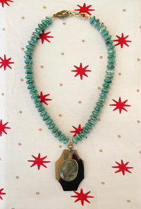 Green Gemstone Necklace with Horn Pendant