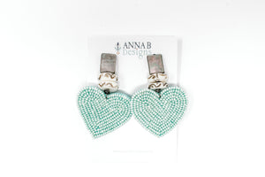 Aqua Beaded Heart Earrings