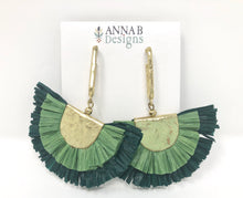 Double Raffia Fan Earrings- Green