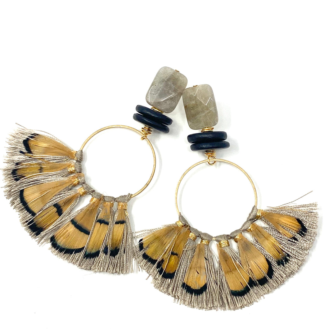 Angelina Feather Earrings | Tan + Black