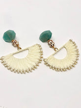 Lila Raffia Fan Earrings-Cream