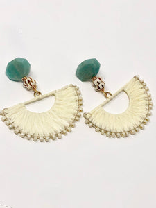 Lila Raffia Fan Earrings-Cream