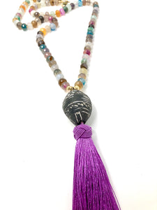 Multicolor Agate Tassel Necklace