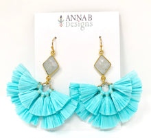 Raffia Fan Earrings- Aqua