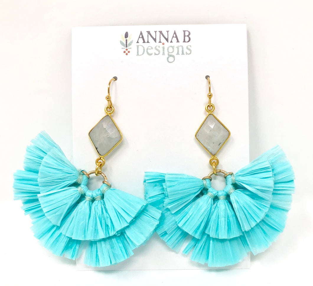 Raffia Fan Earrings- Aqua