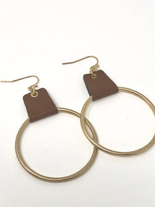 Leather Hoop Earrings- Brown