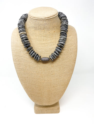 Gray horn pavé necklace