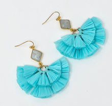 Raffia Fan Earrings- Aqua