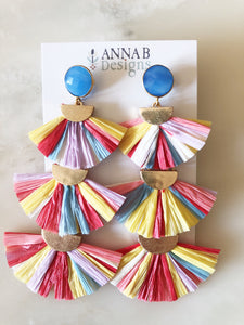 Raffia 3-tier earrings-Multi