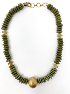 Taber African Glass Necklace | Olive