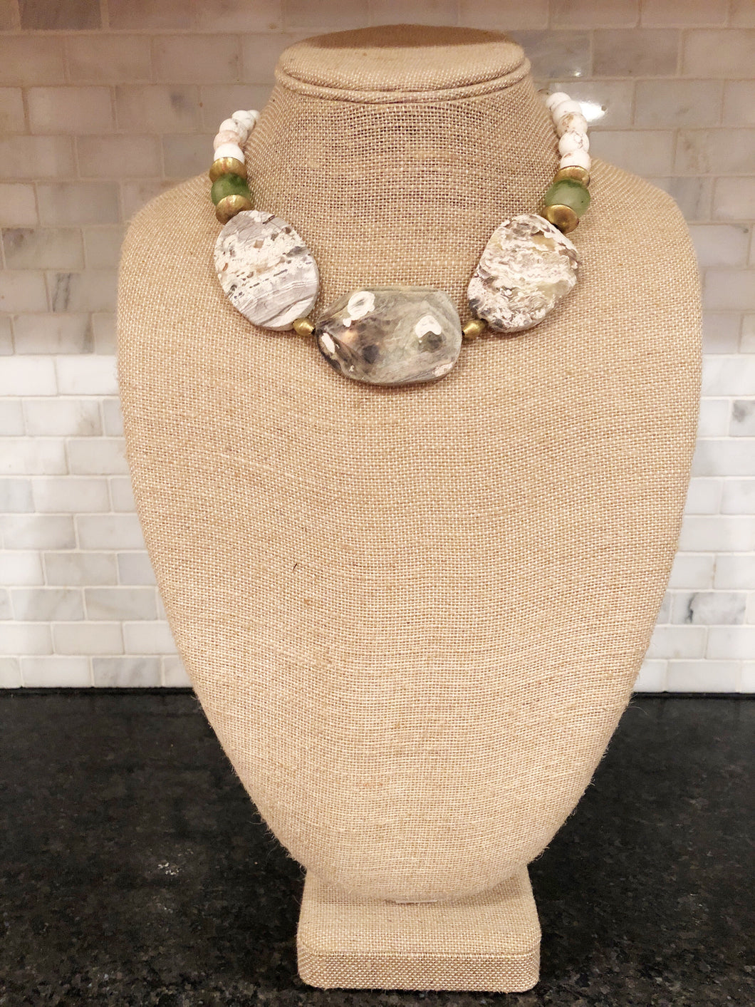 Triple white gemstone necklace