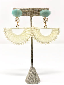 Lila Raffia Fan Earrings-Cream