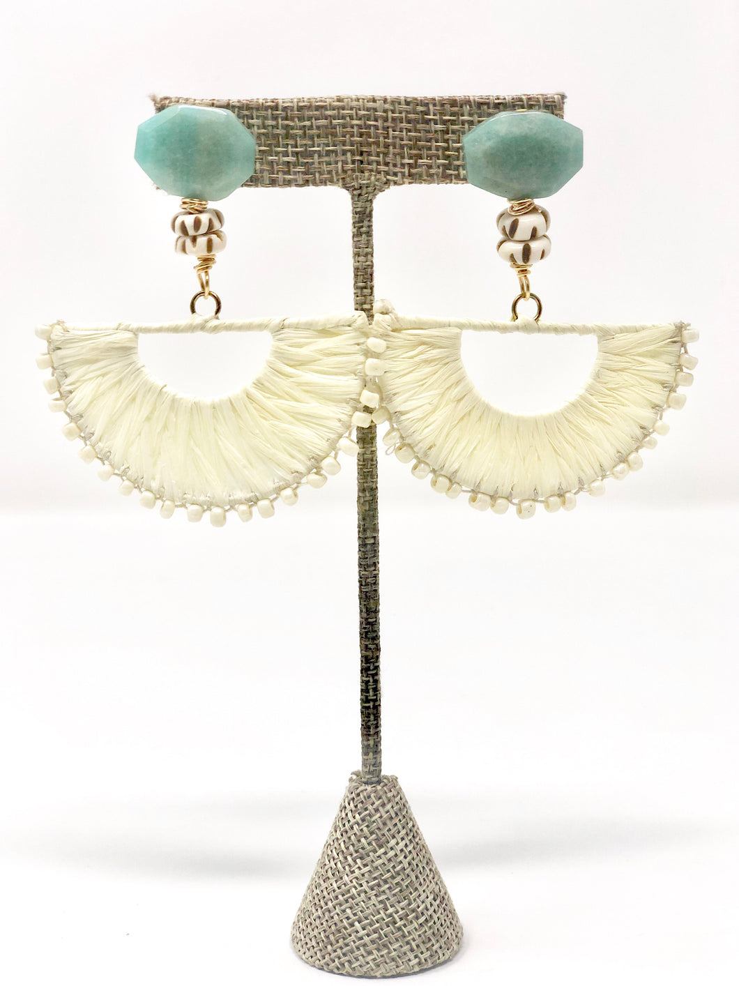 Lila Raffia Fan Earrings-Cream
