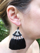 Beaded Silky Tassel Earrings- Teal