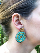 Beaded Stud Earrings- Aqua and Gold
