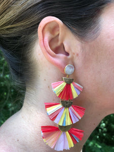 Raffia 3-tier earrings-Red