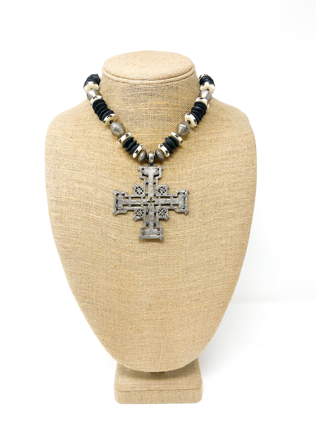 Black and White Cross Necklace