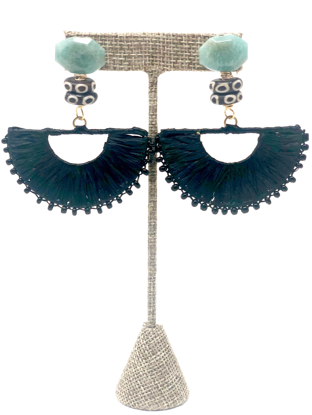 Lila Raffia Fan Earrings | Black