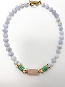 Agate Necklace with Rose Quartz