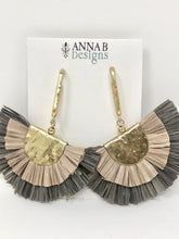 Double Raffia Fan Earrings- Gray