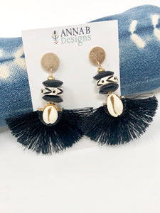 Lana Cowrie Earrings- Black