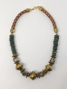 Leather, Brass and Bone Necklace