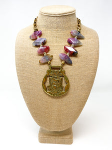 Horsebrass Necklace-Pink Agate