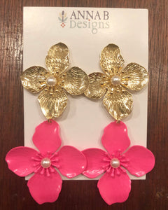 Pink and Gold Floral Earrings