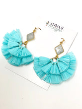 Raffia Fan Earrings- Aqua