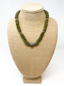 African Pavé Glass Necklace | Olive