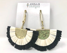 Double Raffia Fan Earrings- Black +Cream