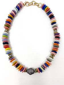 African Pavé Glass Necklace | Multi