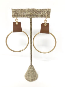 Leather Hoop Earrings- Brown