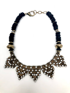 Beaded Rhinestone Necklace with African Glass