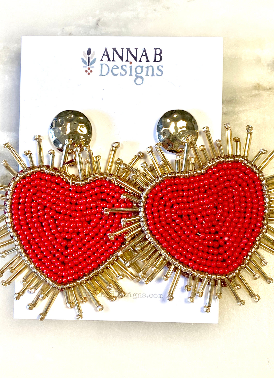 Red Beaded Heart Earrings