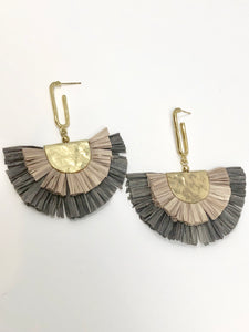 Double Raffia Fan Earrings- Gray
