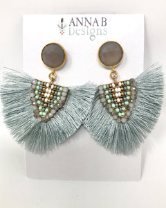 Corrine Silky Fringe Earrings-Light Blue