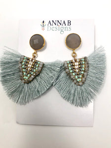 Corrine Silky Fringe Earrings-Light Blue