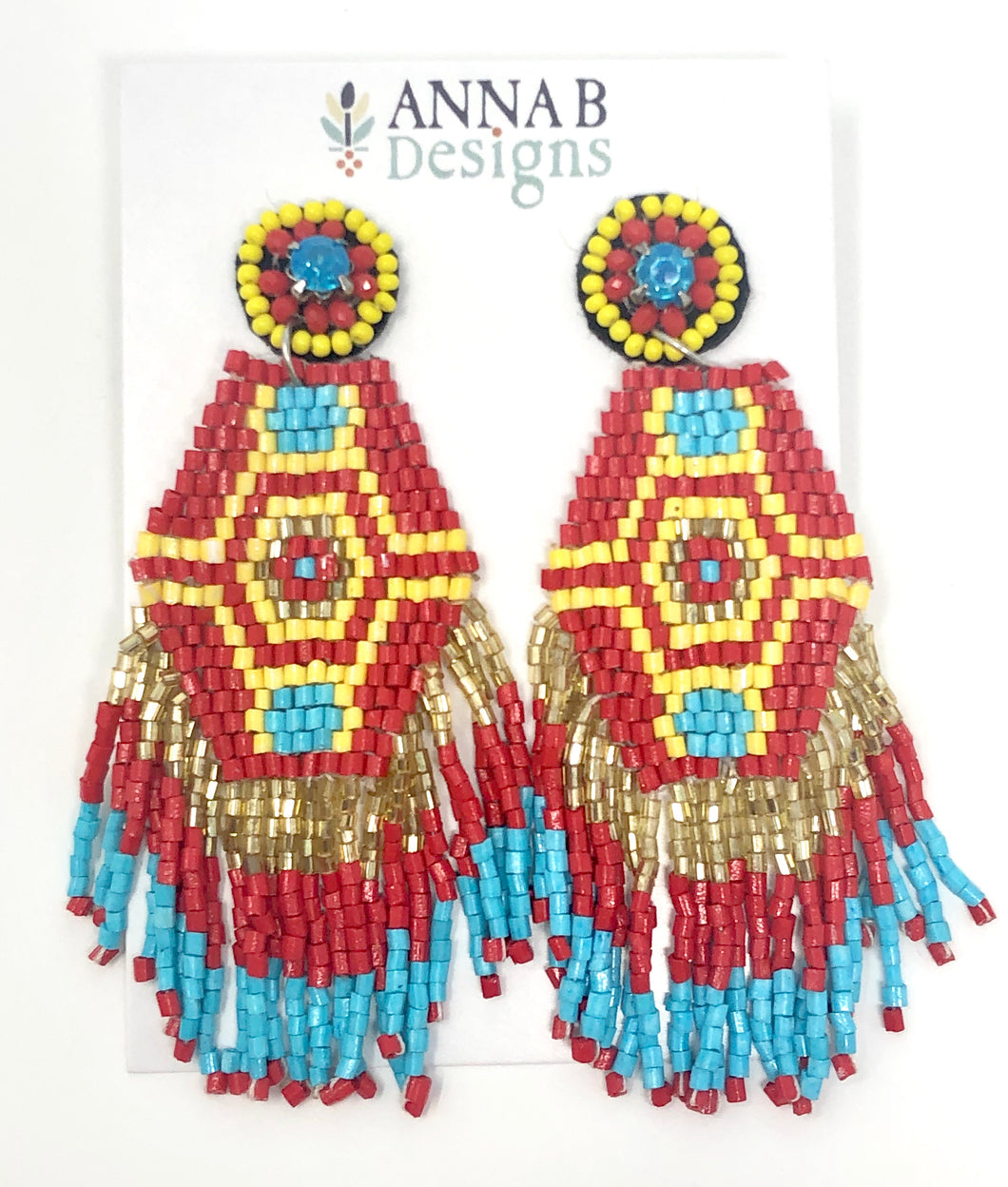 Audra Beaded Earrings- Red + Yellow