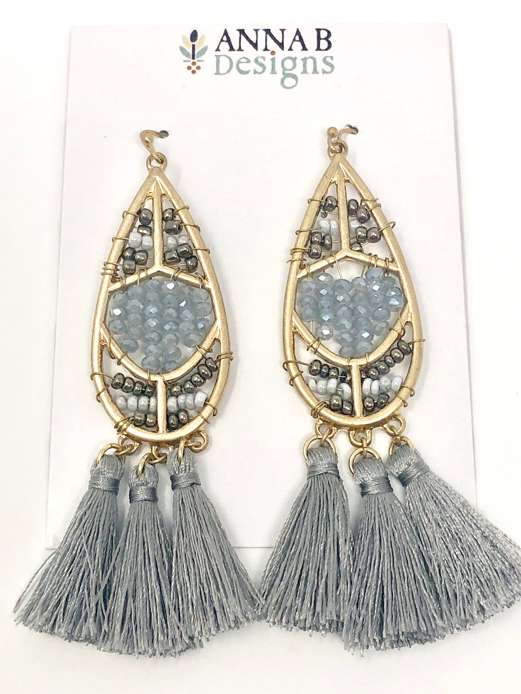 Beaded Isabel Earrings- Gray